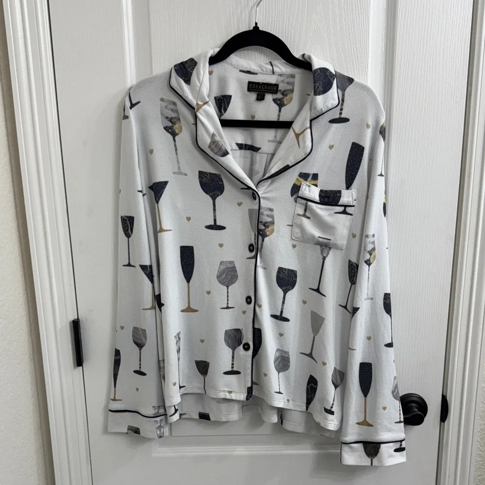 PJ Salvage Wine Celebration Pajama Set Long Sleeve Pants Women’s Large